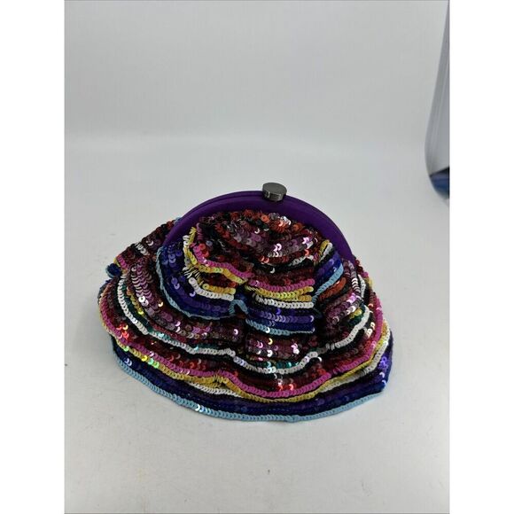 Santi Rainbow Beaded Clutch Purse Bag Handheld Kiss Lock Sequin Round - Picture 1 of 11